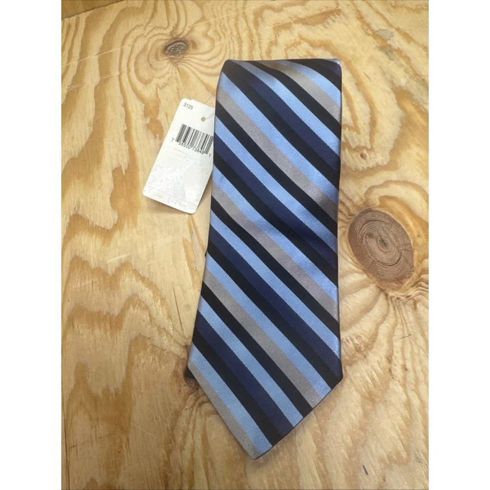 Striped Silk Tie Blue Black‎ Silver Classic Business Executive Necktie Kors